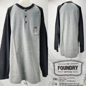 New The Foundry Mens 2XL Big & Tall Henley Tee Long Sleeve Gray Heather T-shirt